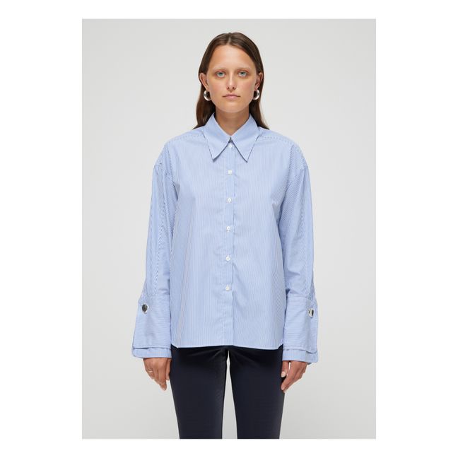 Camisa de rayas con doble puño | Azul