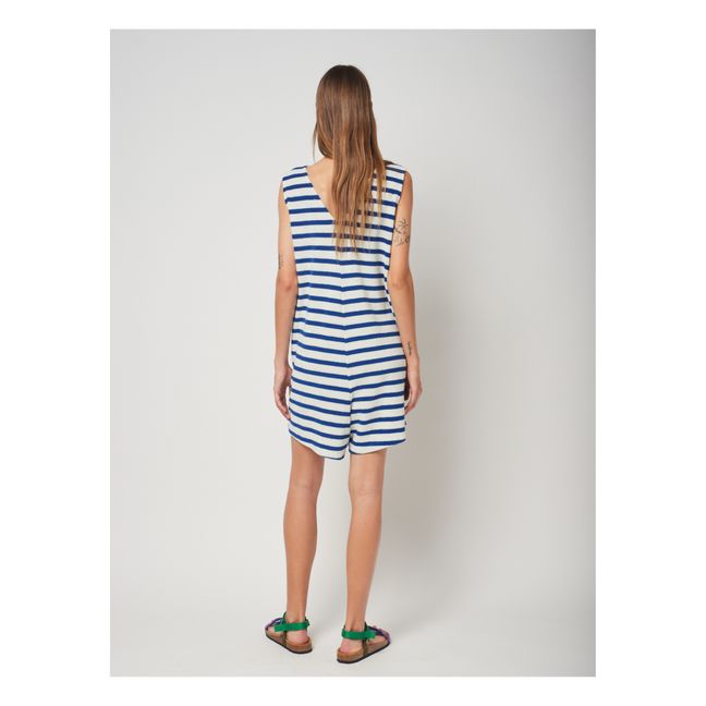 Striped Organic Cotton Terry Romper | Blu marino