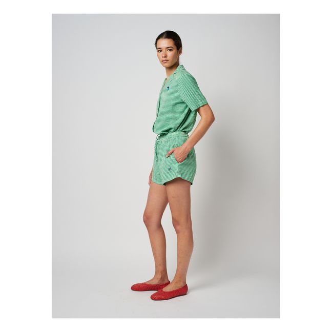 Pantalón corto de Vichy de algodón y lino | Verde