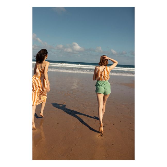 Pantalón corto de Vichy de algodón y lino | Verde