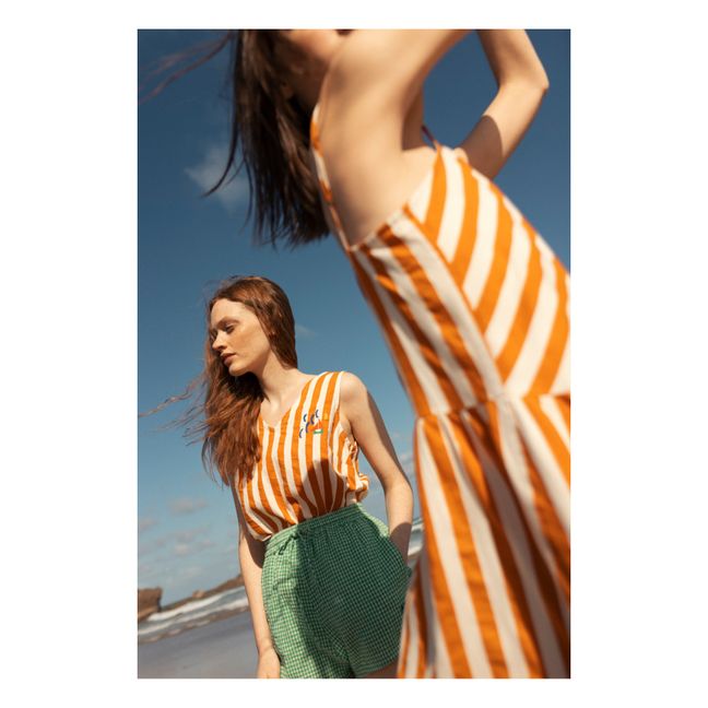 Pantalón corto de Vichy de algodón y lino | Verde