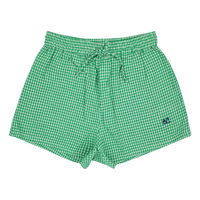 Pantalón corto de Vichy de algodón y lino | Verde
