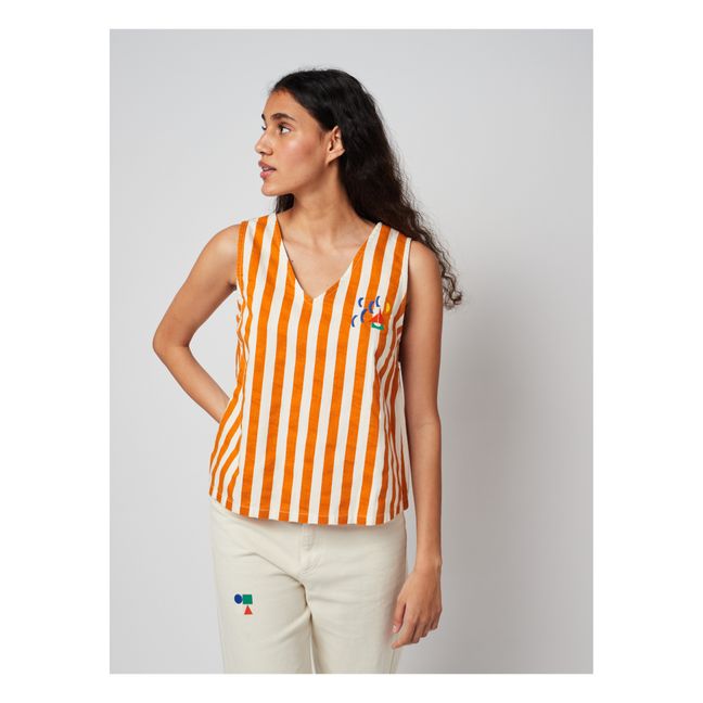 Top de rayas de algodón y lino | Naranja