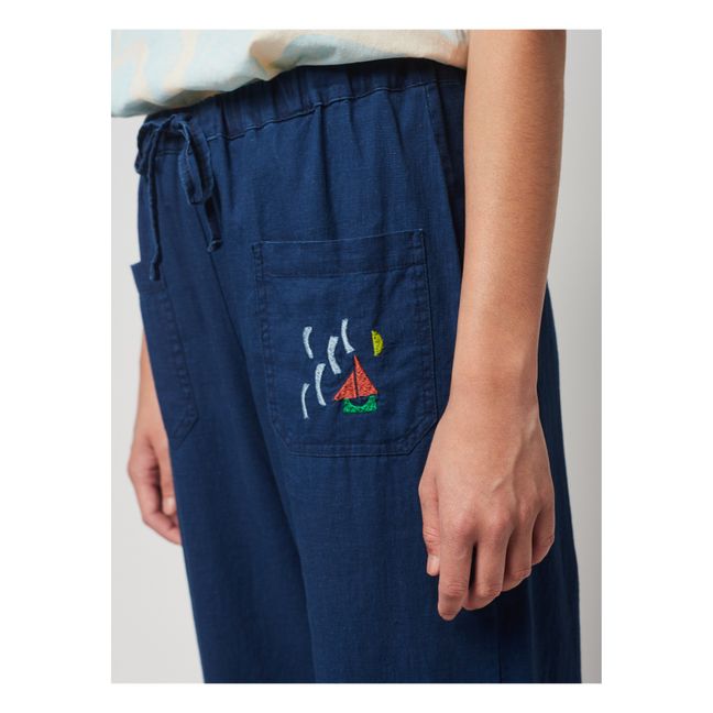 Cotton & Linen Trousers | Navy blue