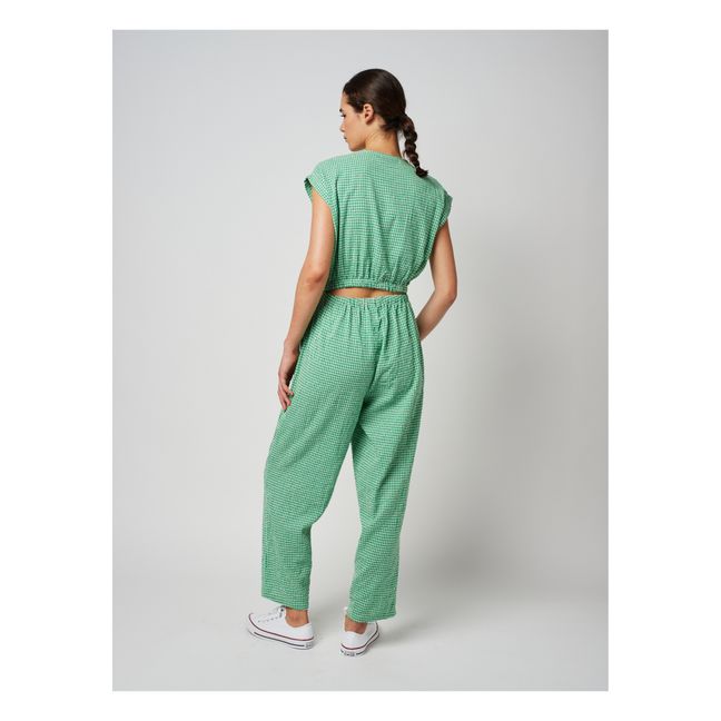 Cotton & Linen Gingham Jumpsuit | Green