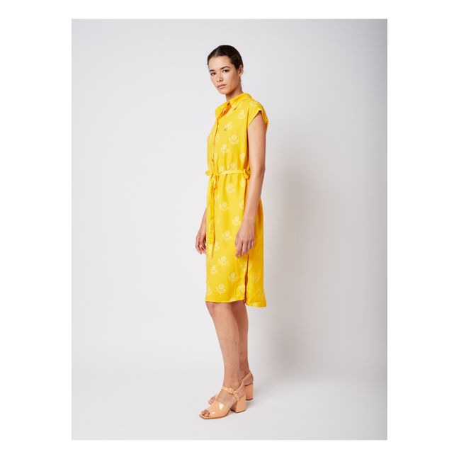 Vestido floral de lyocell y lino | Amarillo