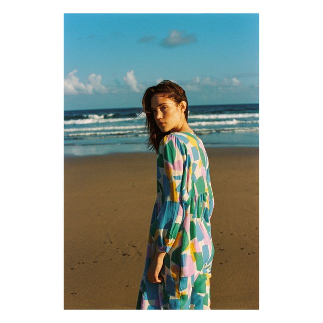 Vestido de algodón orgánico con estampado colorido | Crudo