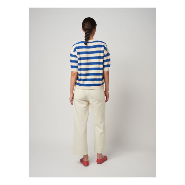 Pull Manches Courtes Maille Rayé | Ecru