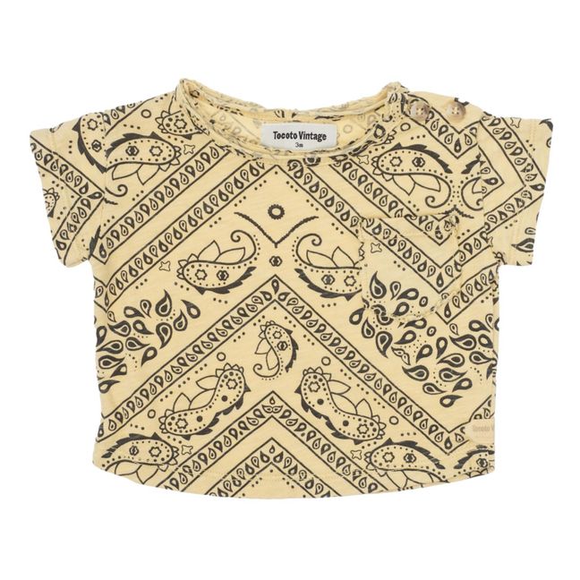 Bandana Print Organic Cotton Baby T-Shirt | Pale yellow