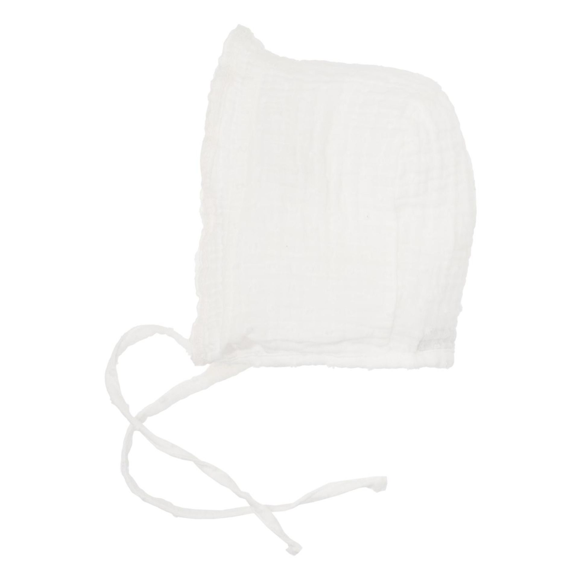 Organic Woven Cotton Fabric Bonnet  | White- Product image n°0