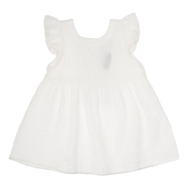 Embroidery Cotton Gauze Dress | Weiß