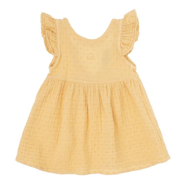 Embroidery Organic Cotton Gauze Dress | Gelb