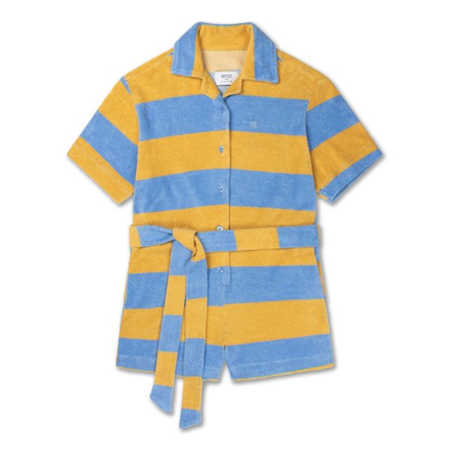 Terry Cloth Striped Playsuit | Blau