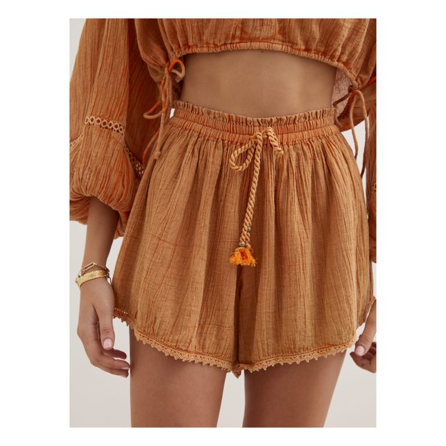 Shorts Phebe aus Baumwollgaze  | Gelb