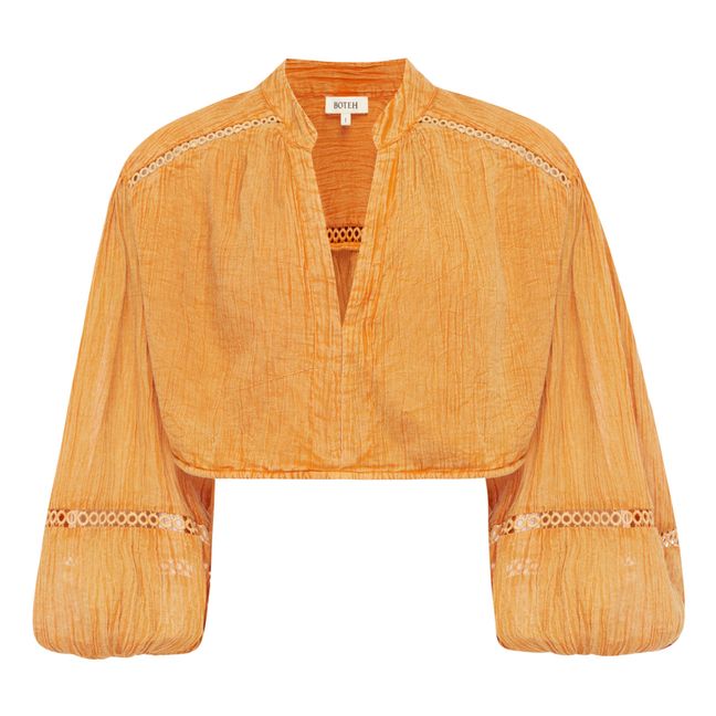 Camicetta crop in garza di cotone  | Giallo