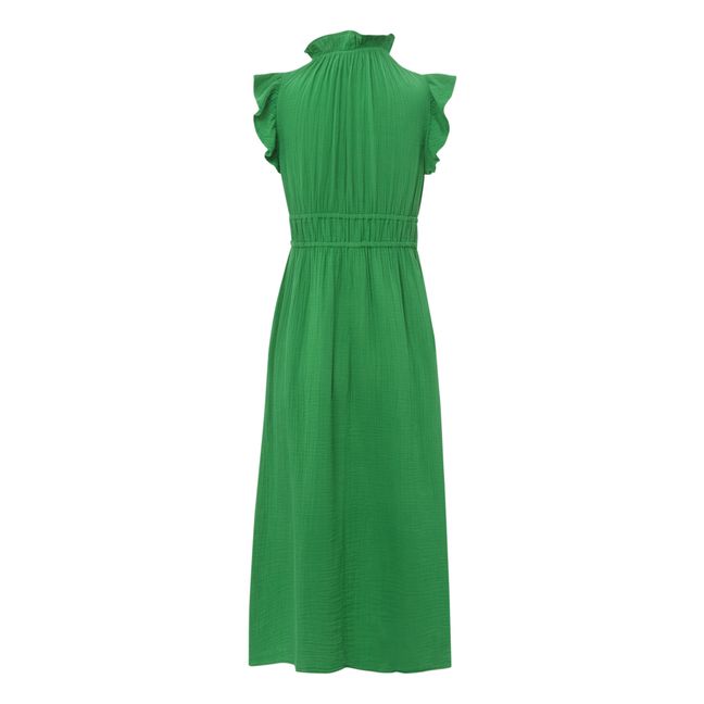 Peony Cotton Muslin Dress | Green