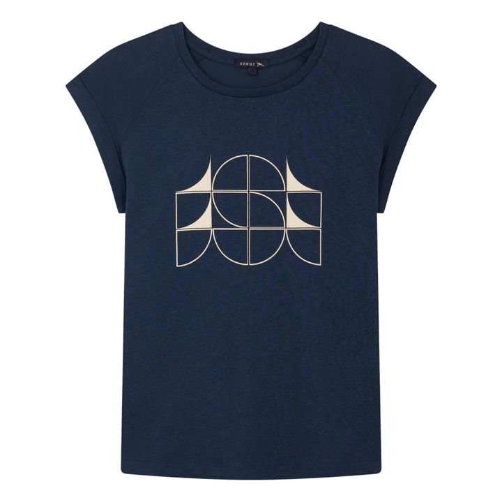Valentina Cotton and Linen T-shirt | Prussian Blue- Product image n°0