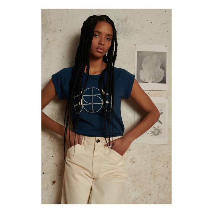 Valentina Cotton and Linen T-shirt | Prussian Blue- Product image n°1