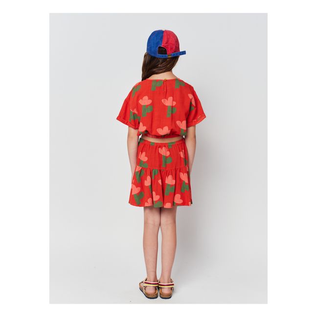 Flower Print Cotton & Linen Skirt | Red
