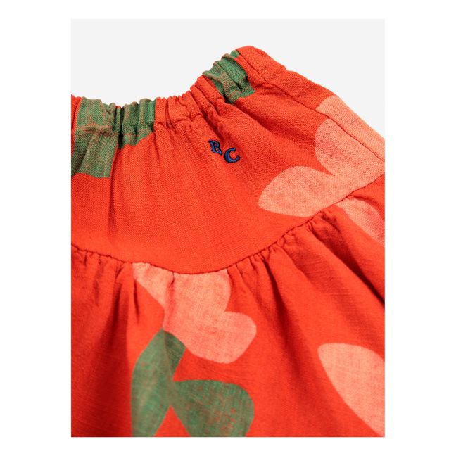 Flower Print Cotton & Linen Skirt | Red