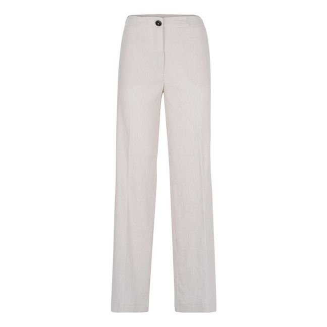 Pantalon Droit à Rayures | White