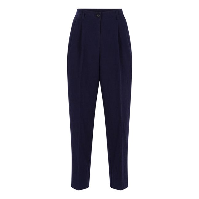 Cotton and Linen Carrot Pants | Navy blue