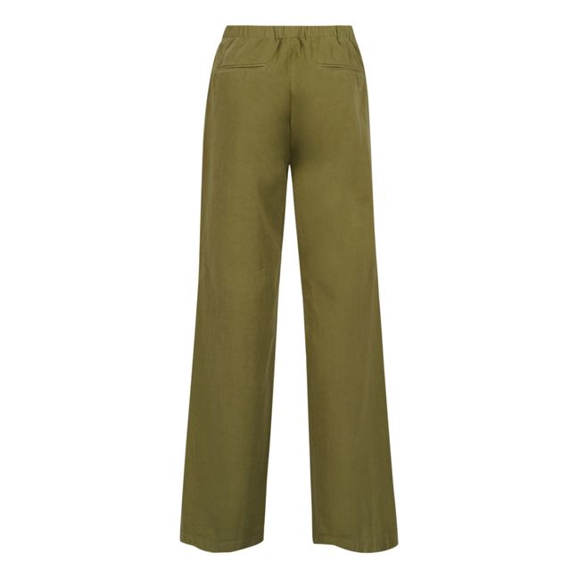 Cotton and Linen Straight-Leg Trousers | Olive green