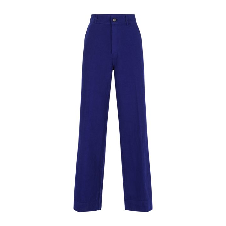 Pantalones rectos de algodón y lino | Azul- Imagen del producto n°0