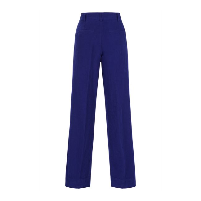 Cotton and Linen Straight-Leg Trousers | Blue