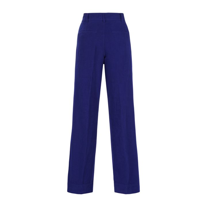 Pantalones rectos de algodón y lino | Azul- Imagen del producto n°4