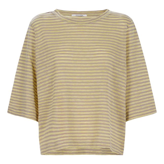 Cotton and Linen Stripe T-shirt | Yellow