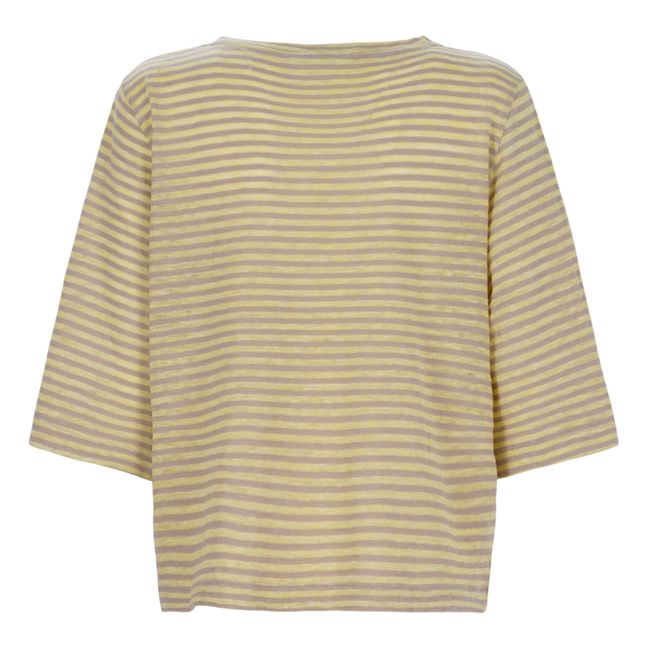 Camiseta de rayas de algodón y lino | Amarillo