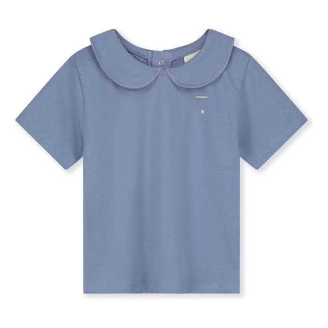 Camiseta con cuello Claudine de algodón orgánico | Azul