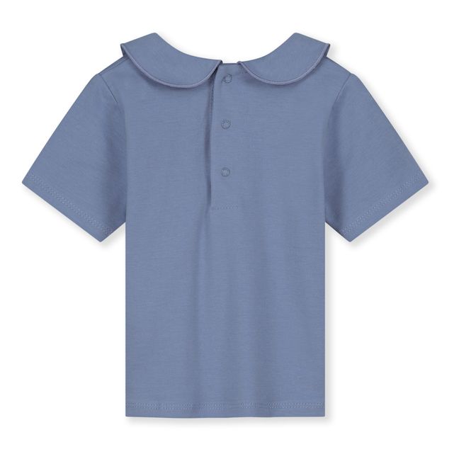Camiseta con cuello Claudine de algodón orgánico | Azul