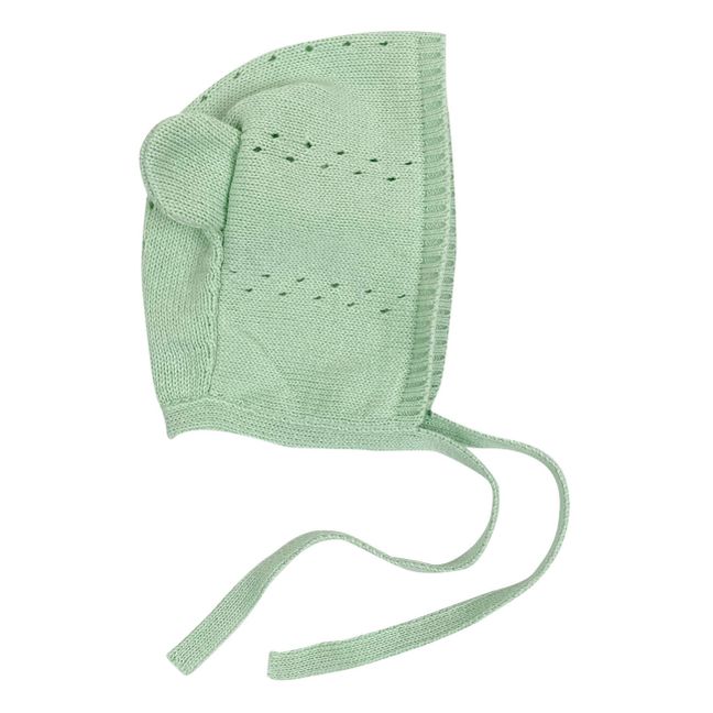 Bonnet Oreilles Tricot Coton Bio Bear | Vert pâle