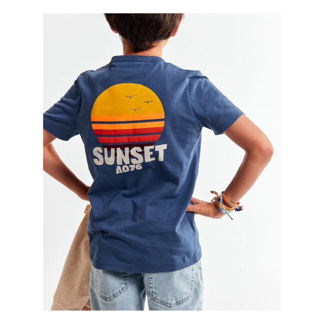Camiseta de algodón reciclado mate Sunset | Azul