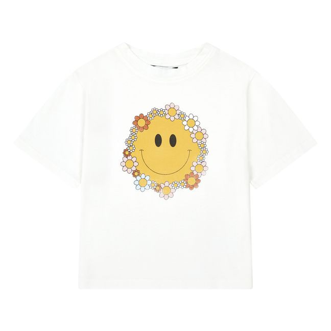 Organic Cotton FlowerSmile Loose T-Shirt  | Blanco Roto