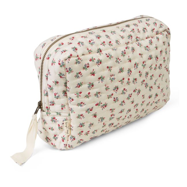 Neceser acolchado de algodón ecológico con estampado floral | Crudo