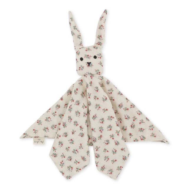 Doudou Lapin en coton bio Fleur tricolore | Ecru