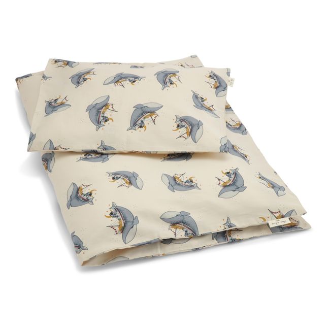 Parure de lit en coton bio Whale boat | Bleu