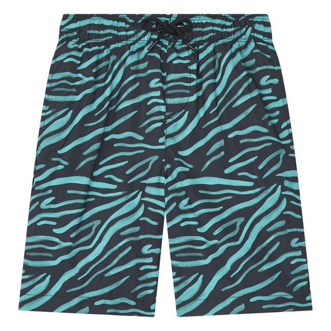 Zebra Printed Long Swim Trunks | Negro