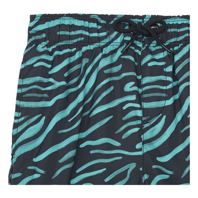Zebra Printed Long Swim Trunks | Black