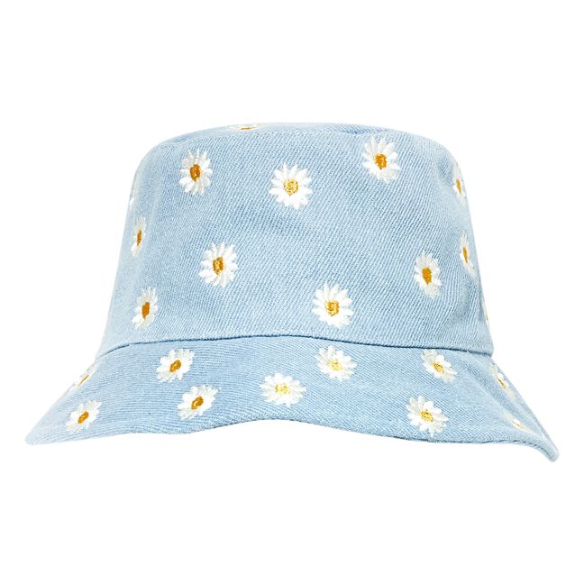Bleached Denim Flower Bucket Hat | Blue