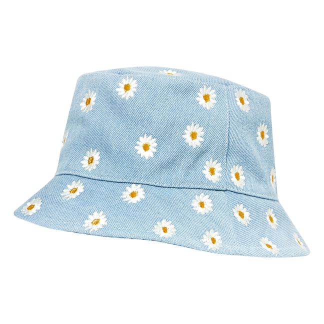 Bleached Denim Flower Bucket Hat | Blu