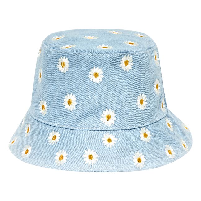 Bleached Denim Flower Bucket Hat | Blu