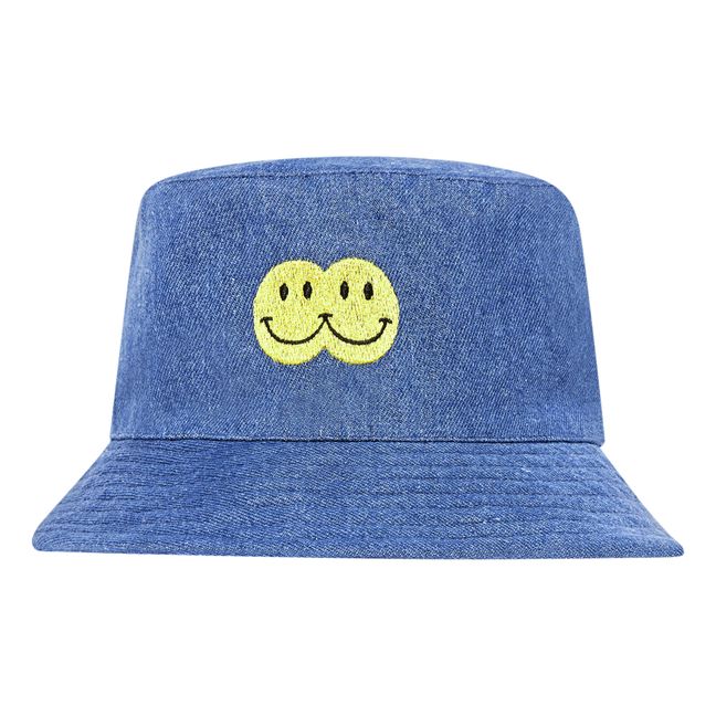 Double Smile Stonewashed Denim Bucket Hat | Blu