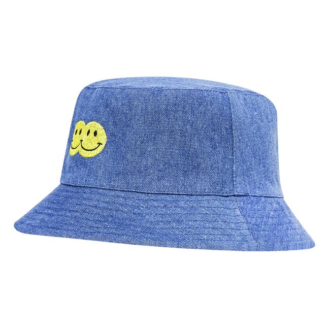 Double Smile Stonewashed Denim Bucket Hat | Blue