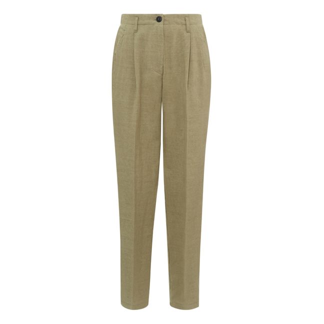 Pantalon Carotte Coton et Lin | Taupe