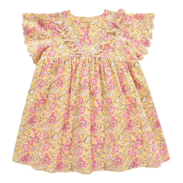 Vestido de algodón orgánico de flores Siloe | Amarillo- Imagen del producto n°0