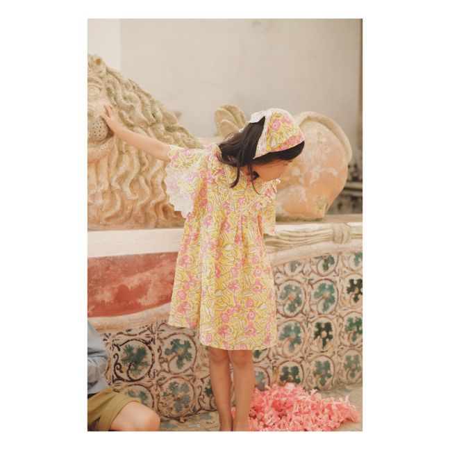 Vestido de algodón orgánico de flores Siloe | Amarillo